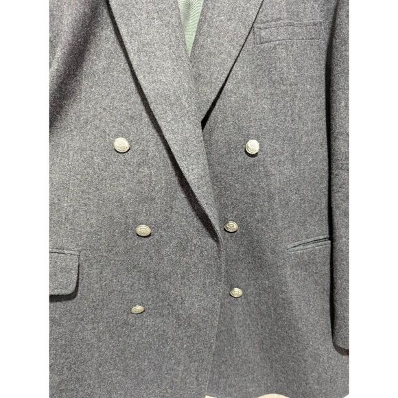 Oakton Ltd Men's Gray & Silver Buttons Double Breasted Wool Blazer Jacket Size 4 - Picture 2 of 8